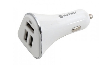 Laadija Platinet 3x USB IC Car Charger + Micro USB Cable 1m White