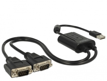 Адаптер Delock USB 2.0 to 2 to serial RS-232, черный, 0.06 м