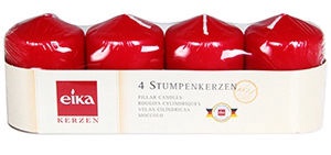 Eika Pillar Candles 7x5cm Red 4pcs