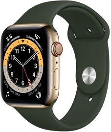 Išmanusis laikrodis Apple Watch Series 6 GPS LTE + Cellular, 44mm Stainless Steel Cyprus Green Sport Band, aukso
