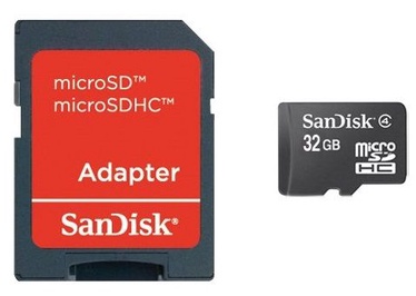 Mälukaart SanDisk 32GB Micro SDHC Class 4 + Adapter