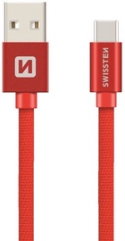 Swissten Textile USB To USB Type-C 3.1 Data And Charge Cable 3m Red