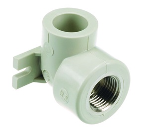 Līkums cauruļu stiprināšanai Sanitas, 90 °, 1/2 collas – Iekšējā vītne/20 mm - Lodējama iekšpuse, polipropilēns (pp)