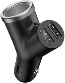 Baseus Y Type Dual USB Car Charger + Cigarette Lighter Extended Black