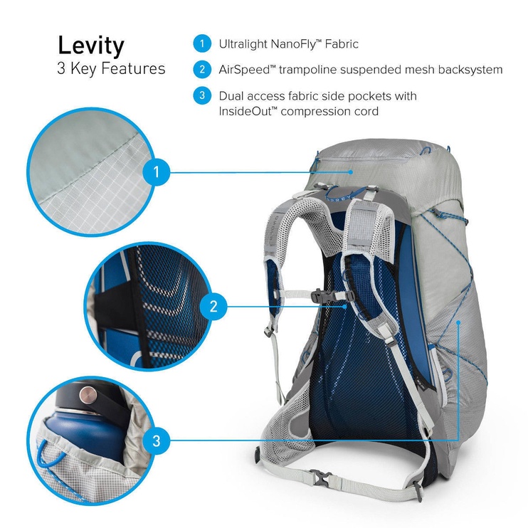 Туристический рюкзак Osprey Levity 45, серый, 42 л