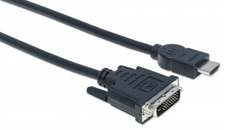 Провод Manhattan DVI-D male, HDMI 19 pin male, 3 м, черный
