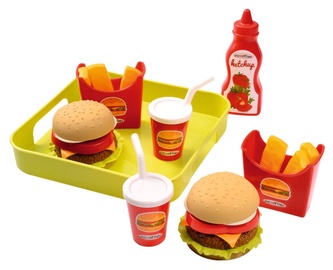 Žaisliniai virtuvės reikmenys, mėsainio rinkinys Ecoiffier Hamburger Set With Tray, įvairių spalvų