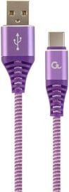 Gembird USB To USB Type - C Premium Cotton Braided Cable Purple / White 1m
