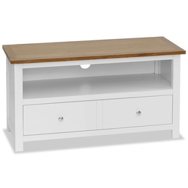 TV galds VLX Solid Oak Wood, brūna/balta, 900 mm x 350 mm x 480 mm