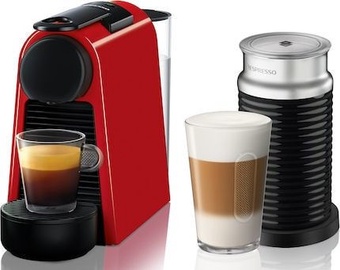 Nespresso Coffee Machine w/ Milk Frother Essenza Mini D30 EN85.R Red
