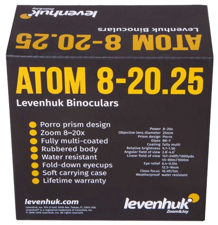 Binokkel Levenhuk Atom 8–20x25, reiside jaoks