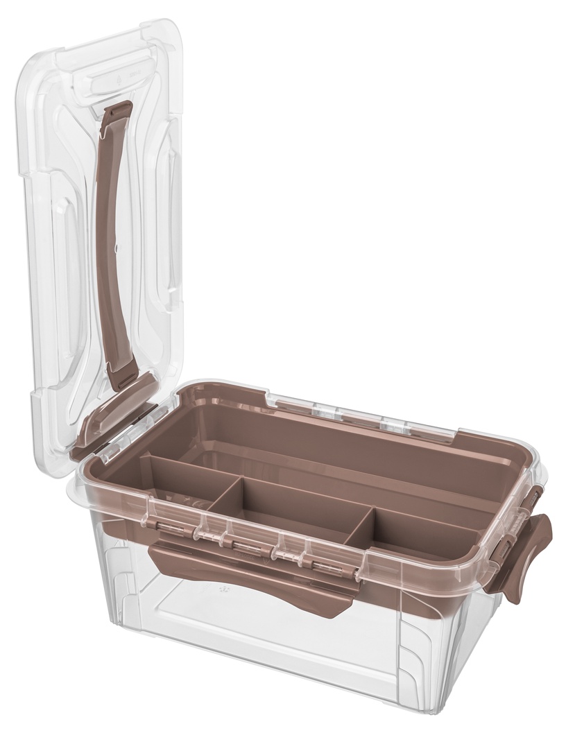 Kaanega hoiukarp, tööriistadele/esemete hoidmiseks Keeeper, 4.2 l, läbipaistev/pruun, 29 x 19 x 12.4 cm