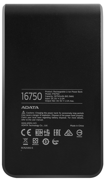 Nešiojamas įkroviklis (Power bank) A-Data Dual, 16750 mAh, juoda