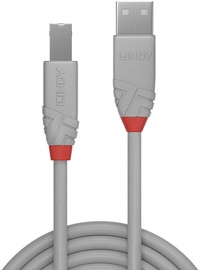 Vads Lindy Anthra Line USB 2.0 A male, USB 2.0 B male, 1 m, pelēka