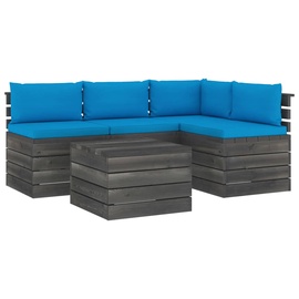 Āra mēbeļu komplekts VLX 5 Piece Garden Pallet Lounge Set with Cushions Solid Pinewood 3061831, zils, 4 sēdvietas