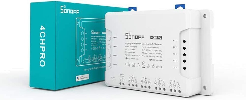 Viedais Wi-Fi un RF 433 MHz slēdzis līdz četrām līnijām Sonoff 4CHPROR3