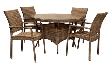 Home4you Wicker Garden Table And 4 Chair Set Cappucinno