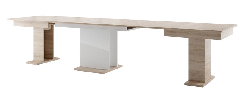 Pusdienu galds izvelkams Szynaka Meble, balta/ozola, 160 cm x 90 cm x 77 cm