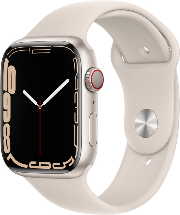 Умные часы Apple Watch Series 7 GPS + Cellular, 45mm Starlight Aluminium Case with Starlight Sport Band - Regular, бежевый