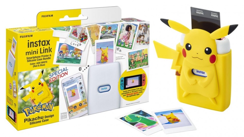 Портативный принтер Fujifilm Instax Mini Link For Nintendo Switch w/ Pikachu Silicone Case, белый/желтый