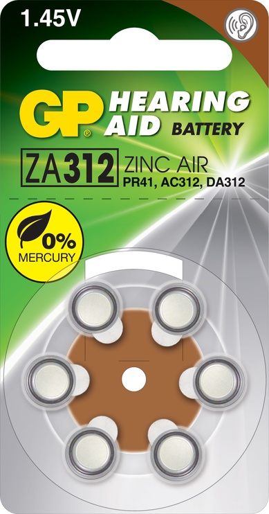 Baterijas GP GPPBZZ31F000, ZA312/PR41, 1.45 V, 6 gab.