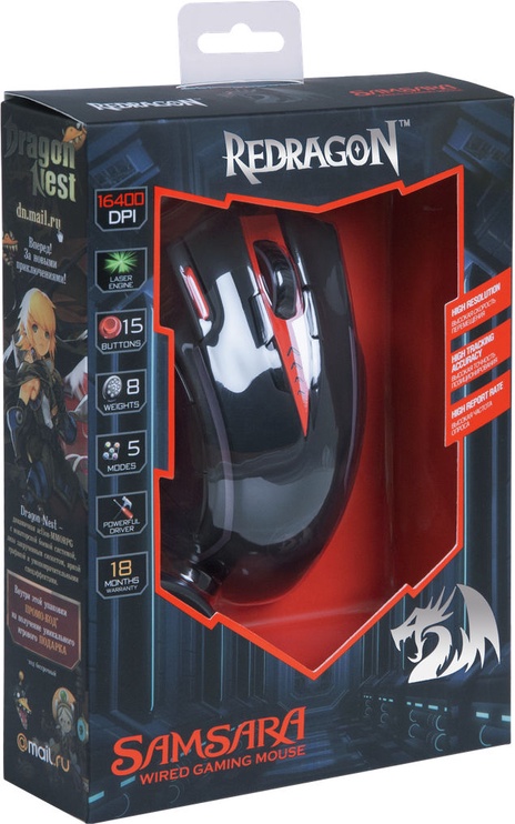 Žaidimų pelė Defender Redragon Samsara, juoda/raudona
