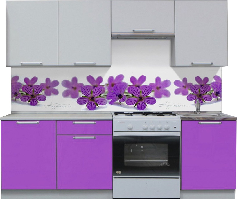 Virtuvės baldų komplektas MN Simpl, baltas/violetinis, 2.1 m