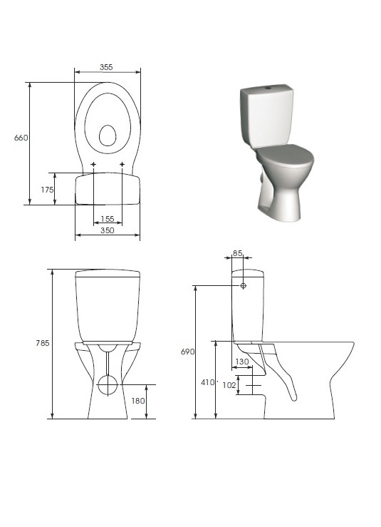 Туалет, напольный Cersanit Senator, с крышкой, 355 мм x 660 мм