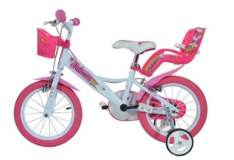 Laste jalgratas Dino Bikes Unicorn 144R-UN, valge/roosa, 14"