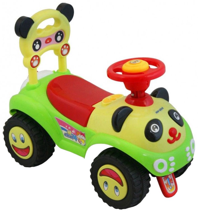 Paspiriamas automobilis Baby Mix Panda, juodas/raudonas/geltonas/žalias