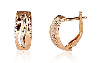 Diamond Sky 14K Red Gold Earrings Golden Wave Solid Gold 585