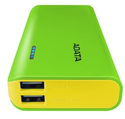 Nešiojamas įkroviklis (Power bank) Adata PT100, 10000 mAh, geltona/žalia