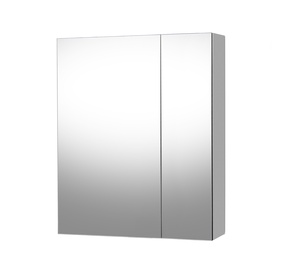 Pakabinama vonios spintelė su veidrodžiu Riva, balta, 13.5 cm x 57.2 cm x 66.2 cm