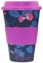 Tesoro 100% Eco Bamboo Fibre Mug With Silicone 480ml Flower Violet