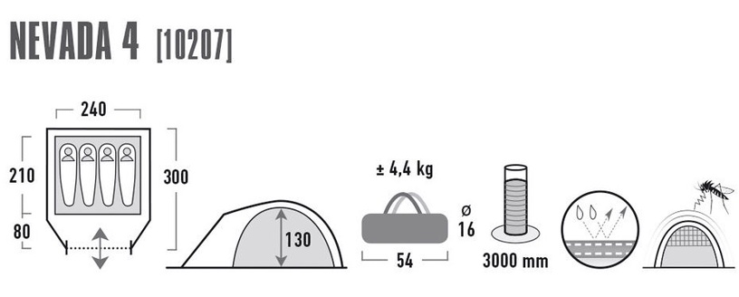 4-местная палатка High Peak Nevada 4 10207, серый