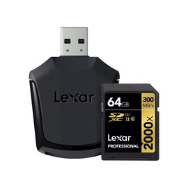 Lexar 64GB Pro SDXC Card 2000x U3 V90 w/ USB Adapter