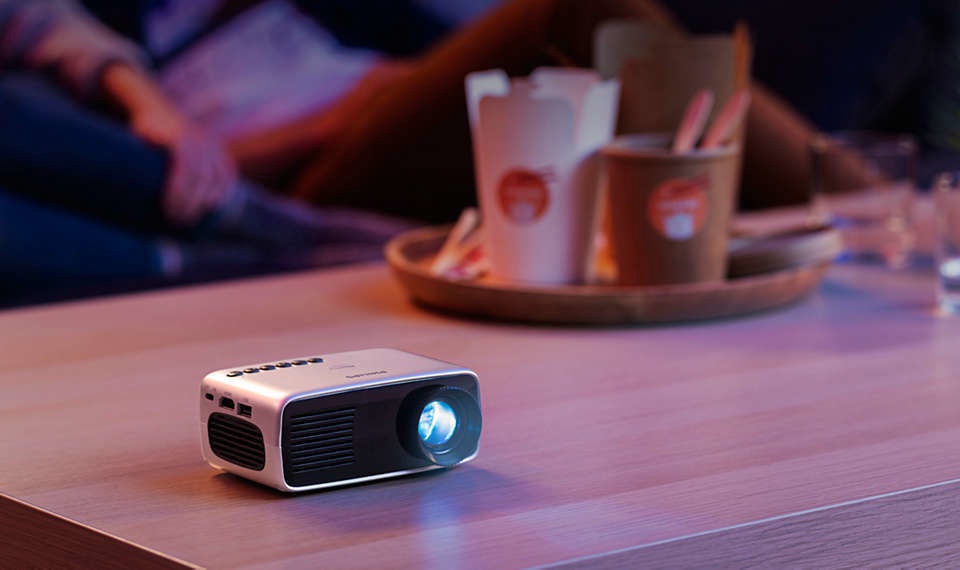 Philips NeoPix Start+, Mini Projector, 60 Display, Built-in Media Player  and battery, HDMI, USB, microSD, 3.5mm Audio Out Headphone Jack 