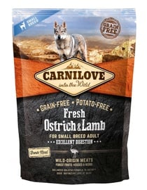 Kuiv koeratoit Carnilove Adult Dog Small Breeds Fresh Ostrich & Lamb, lambaliha/jaanalinnuliha, 1.5 kg