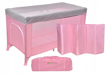 EcoToys Rocking Travel Cot with Mosquito Net Pink