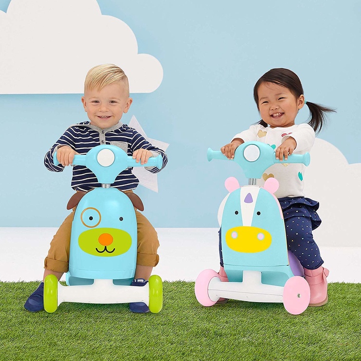 Самокат SkipHop Toy Zoo, синий/белый/желтый/розовый