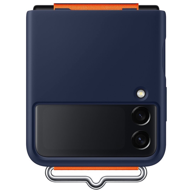 Чехол для телефона Samsung Silicone Cover for Galaxy Flip 3 with Strap navy, Samsung Galaxy Z Flip3, синий