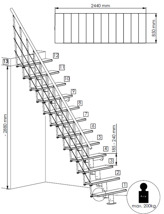 Лестница Minka Comfort Top, 85 см x 222 - 288 см