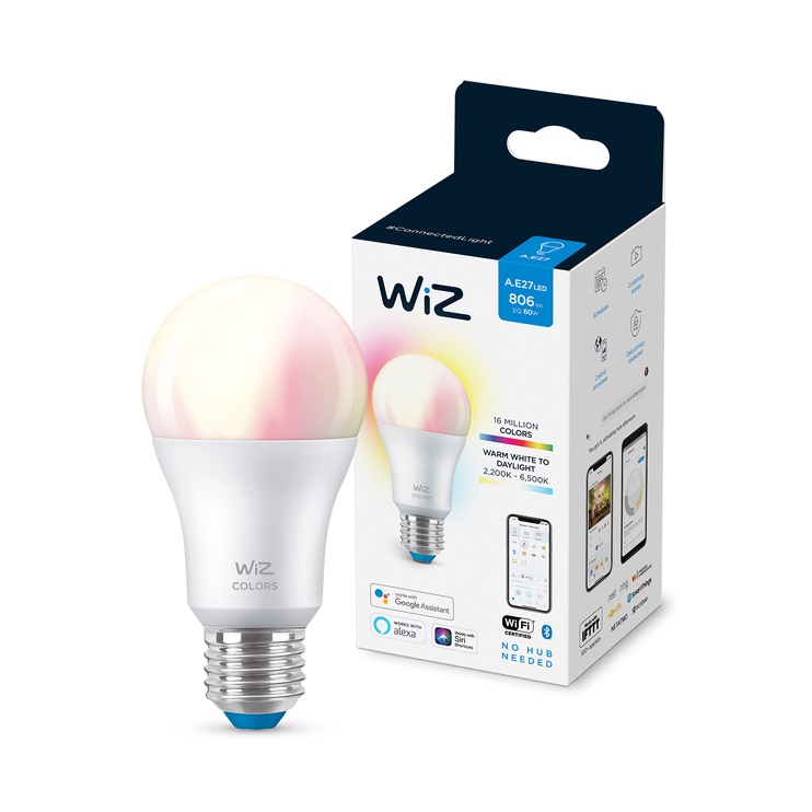 Лампочка WiZ LED, rgb, E27, 8 Вт, 806 лм