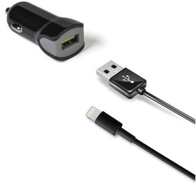 Celly Turbo USB Car Charger + Apple Lightning Cable Black