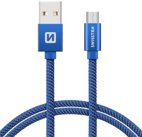 Swissten Textile Micro USB Data and Charging Cable 1.2m Blue