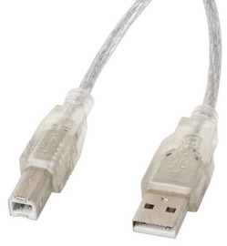 Vads Lanberg USB 2.0 A male, USB 2.0 B male, 5 m, caurspīdīga