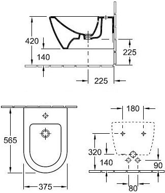 Bidē Villeroy & Boch Subway 2.0 54000001, 370 mm x 565 mm x 420 mm, balta