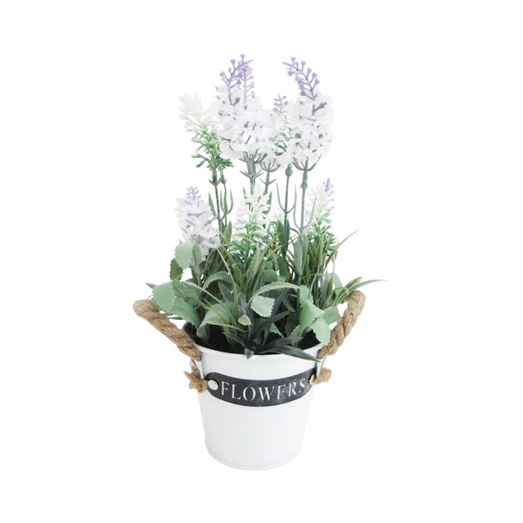 Mākslīgie ziedi puķu podā, lavanda, balta/zaļa/violeta, 30 cm
