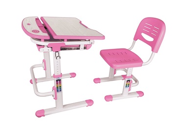 Laud ja tool reguleeritava kõrgusega Lumi Legend C304, valge/roosa