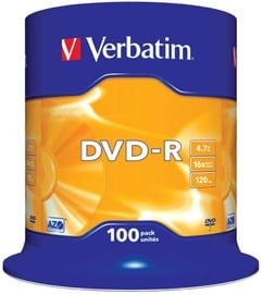 Накопитель данных Verbatim DVD-R 16X 4.7GB 100P Matte Silver AZO Cake Box